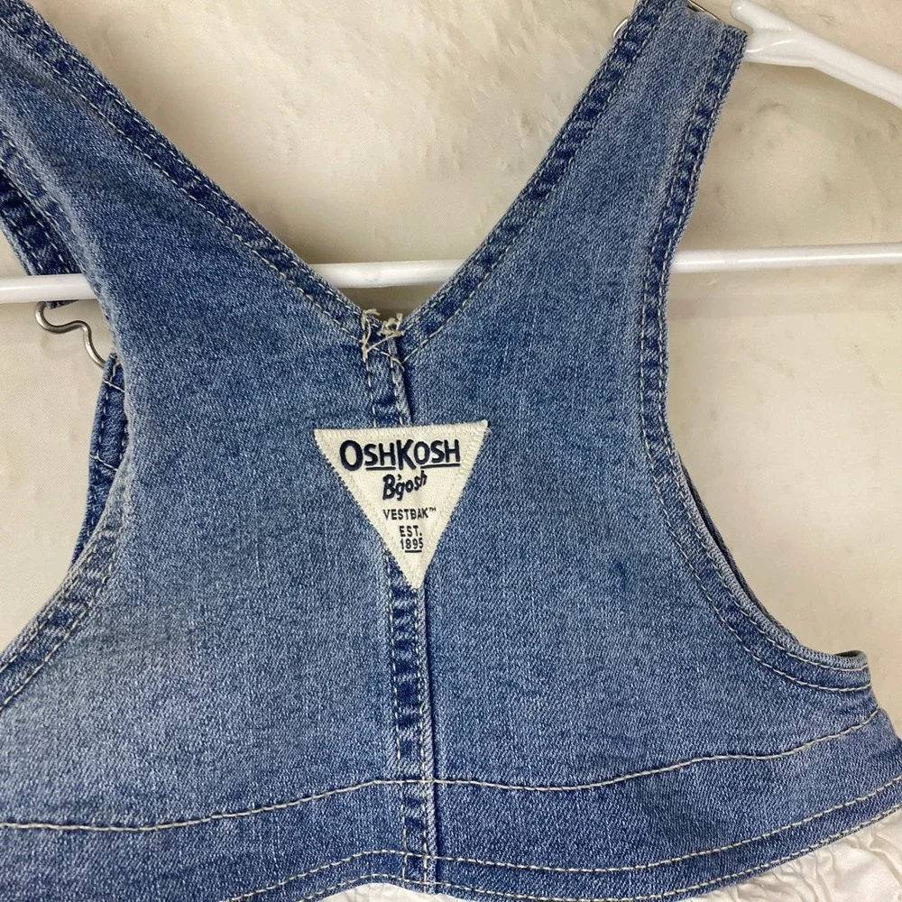VTG‎ Y2K OshKosh B'gosh Overall Dress Kids 2T Blue White Eyelet Denim Skirt